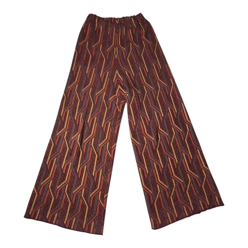 Free People Alina A Line Wide-Leg Chevron Print Knit Pants Small Multicolor